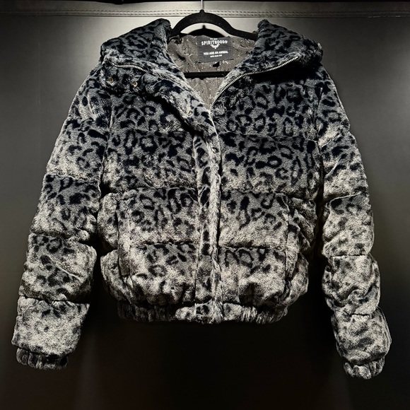 SpiritHoods Other - SpiritHoods Slate Leopard Classic ULTRA SOFT Faux Fur Puffer Jacket Men's/Unisex